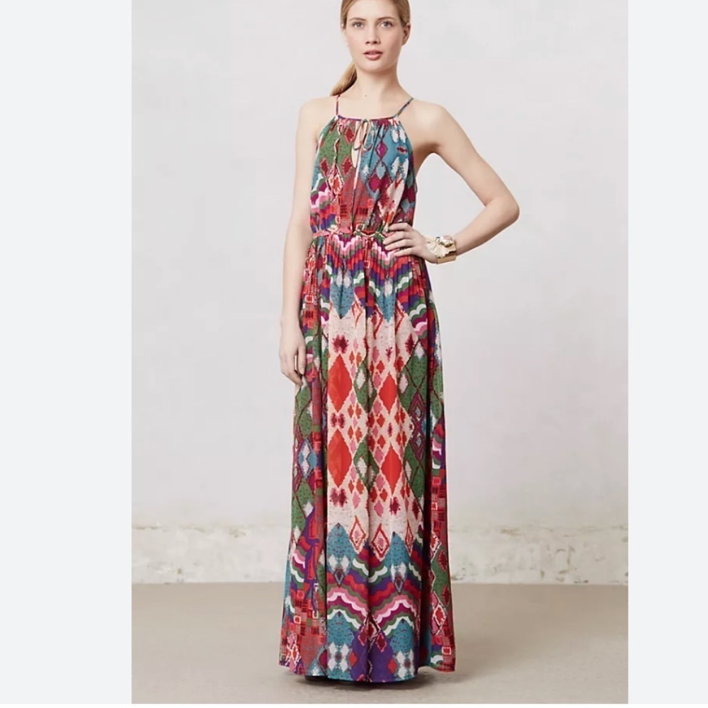 Maeve by Anthropologie Boho Tarana Aztec Printed Halter Maxi Dress Size 6 EUC